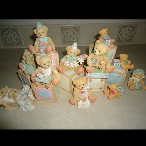 Cherished Teddies By Enesco.  Birthday Bears for Crib-age 9 & Lucky Friend Bear